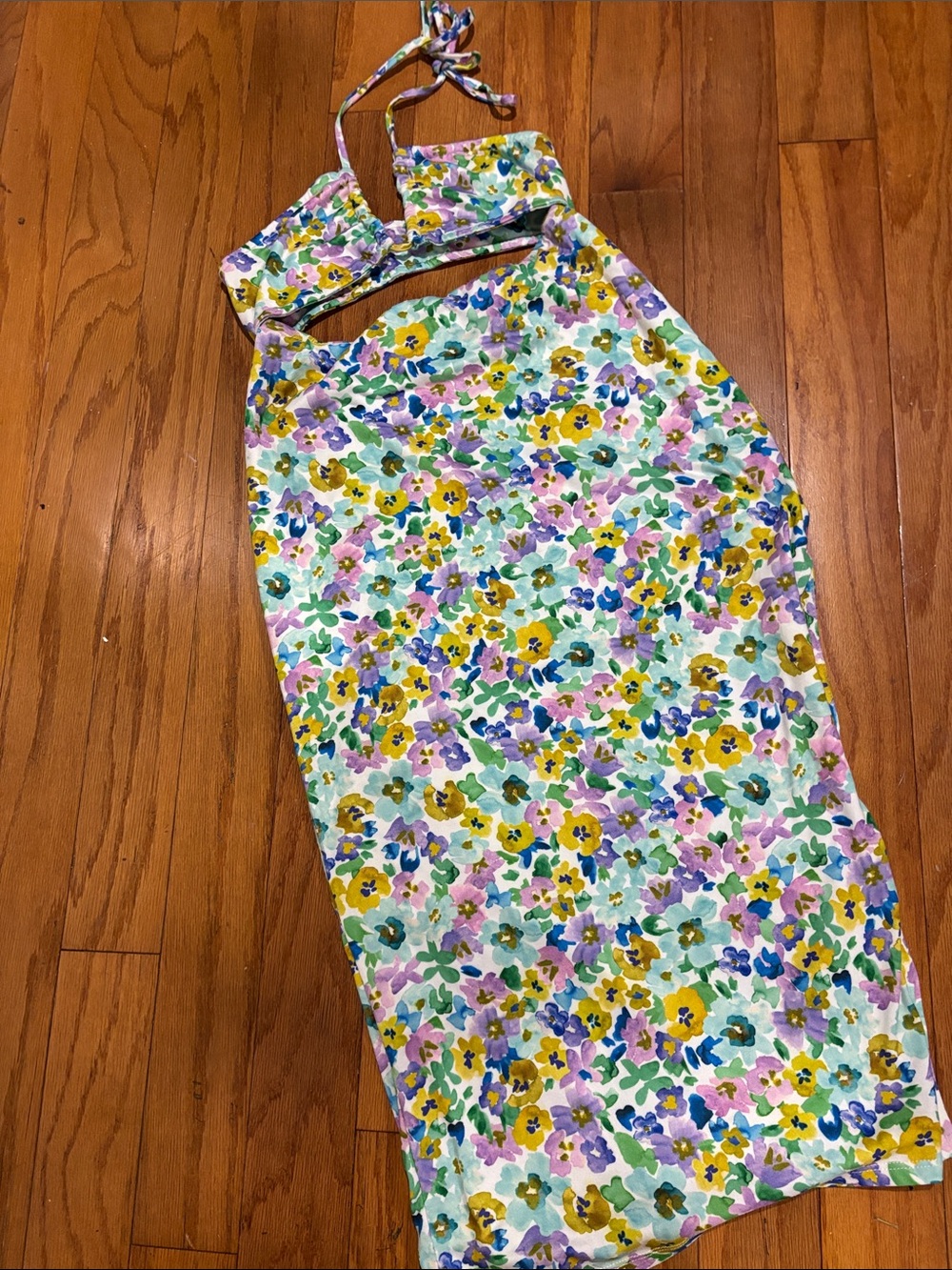 Reds Floral Halter Dress in Yellow, Purple & Green